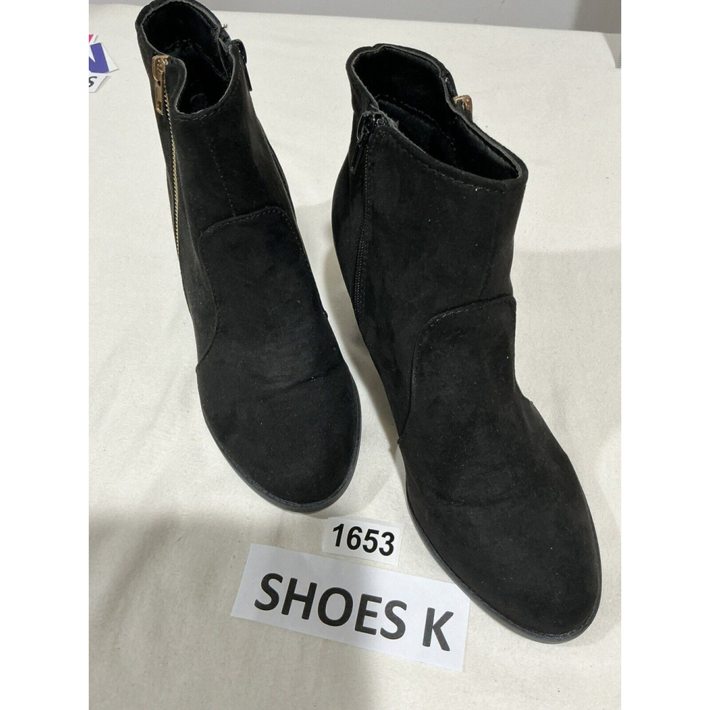Womans Primark Black Faux Suede Side Zip Block Heel Ankle Boots 9 NWT
